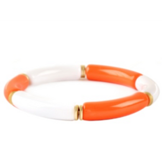 T166- Gameday Orange & White Stretch Tube Bracelet-