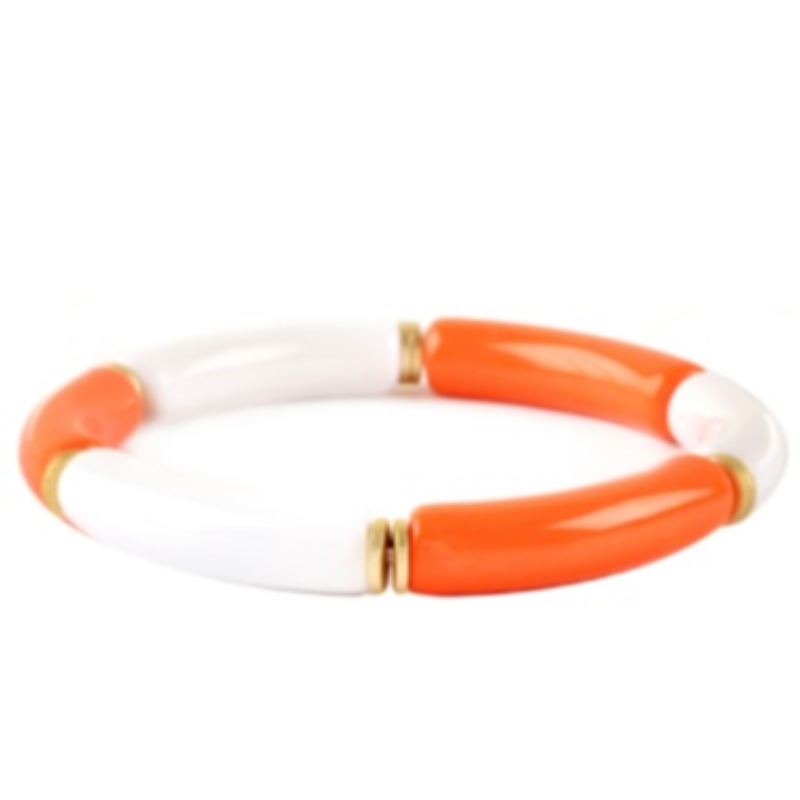 T166- Gameday Orange & White Stretch Tube Bracelet- Main Image