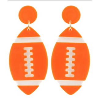 T 113- 2.75 “ White/ Orange Acrylic Football Earrings-