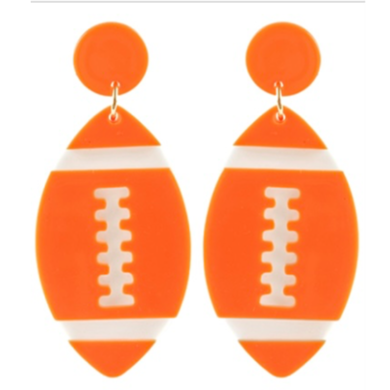 T 113- 2.75 “ White/ Orange Acrylic Football Earrings- Main Image