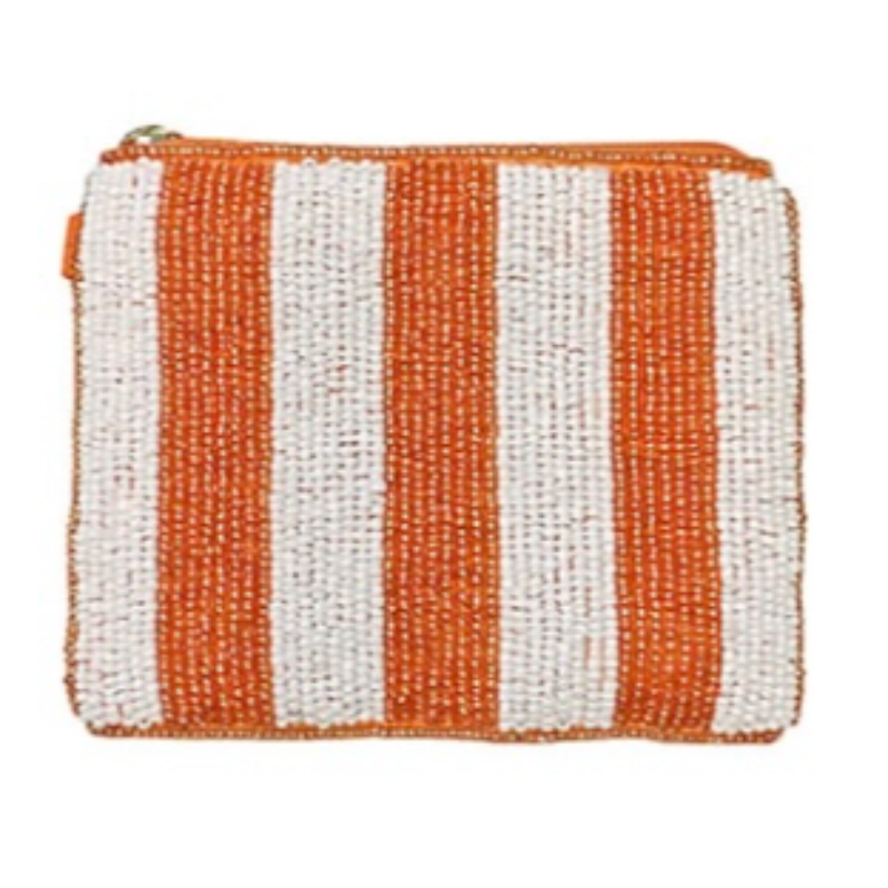 T 34- Orange White Stripe  Beaded Change Purse 4x5” Main Image