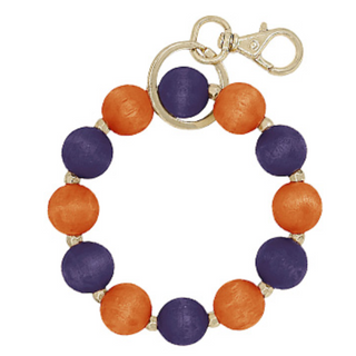 C120-  Orange & Purple Wood Beads Key Chain