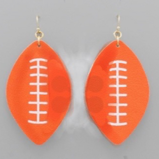 T196- 3” Orange & White Football Leather Earrings