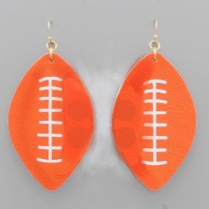 T196- 3” Orange & White Football Leather Earrings Main Image