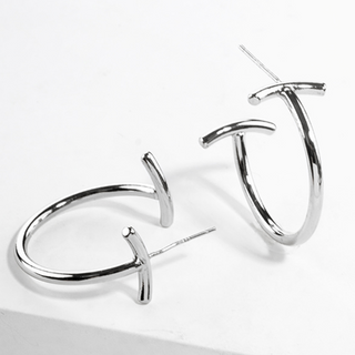 Y27-White gold dipped designer inspired open hoop earrings (also available in Gold)