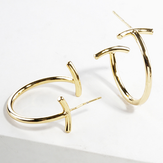 Y27-White gold dipped designer inspired open hoop earrings (also available in Gold) - Thumbnail 3