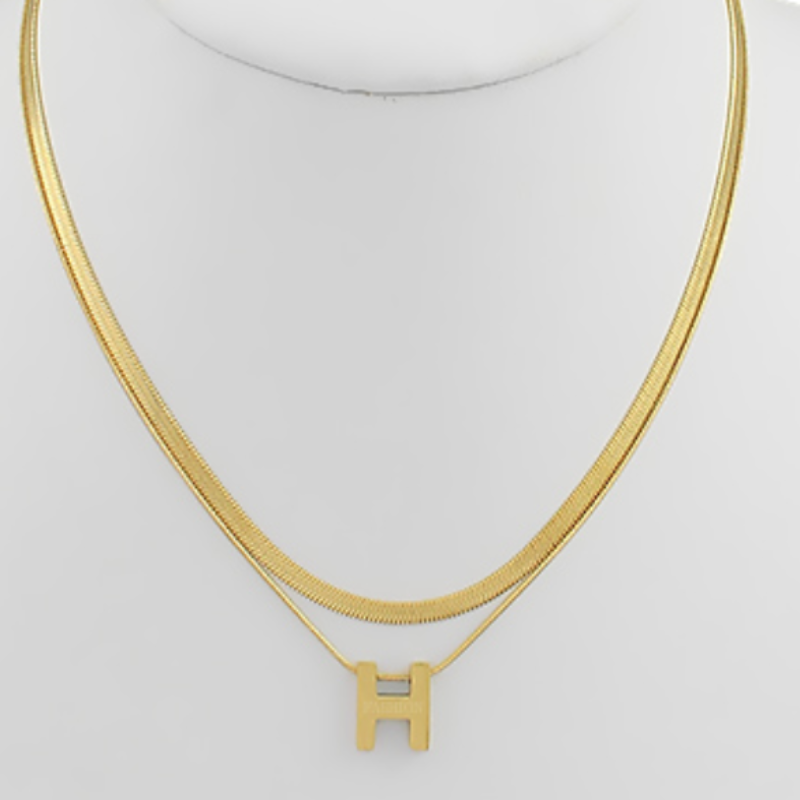 Y74- Initial H Pendant Dual Necklace Main Image