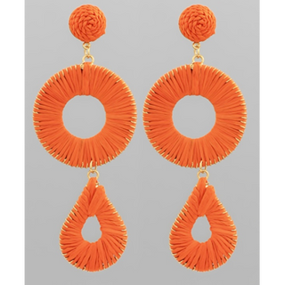 C42-Raffia Wrapped Circle & Teardrop Earrings