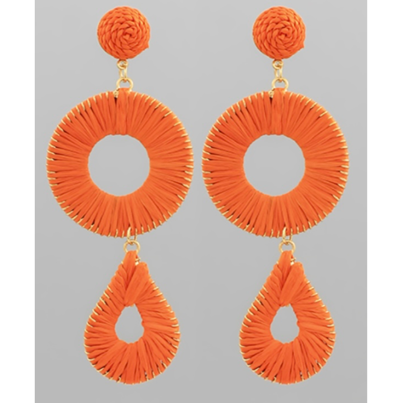 C42-Raffia Wrapped Circle & Teardrop Earrings Main Image