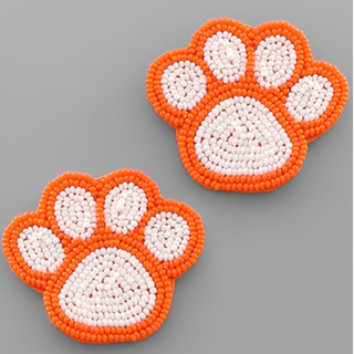 C59-  White Tiger Paw outlined in Orange Earrings