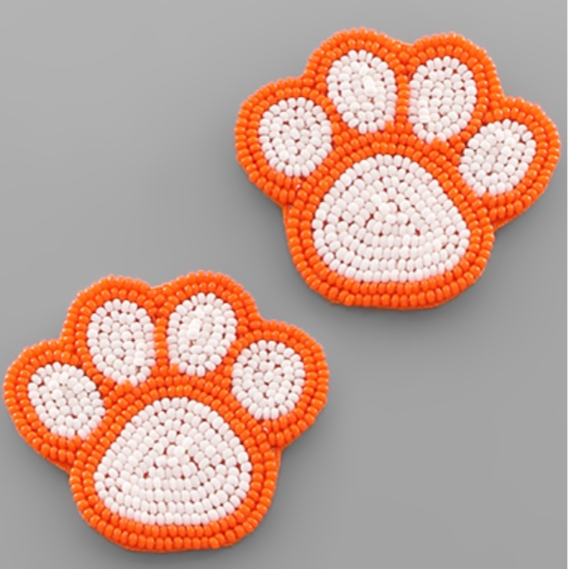 C59-  White Tiger Paw outlined in Orange Earrings Main Image