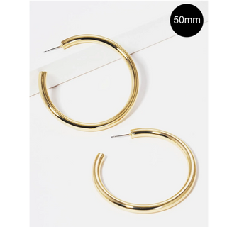 CL28-50mm Bold Brass Hollow Hoop Earrings - Thumbnail 5