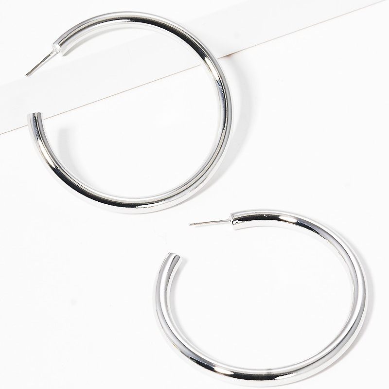 CL28-50mm Bold Brass Hollow Hoop Earrings - Thumbnail (Preview) 2