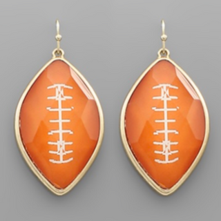 T165- 2” Orange Epoxy Football Dangle Earrings 