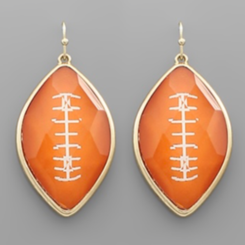 T165- 2” Orange Epoxy Football Dangle Earrings  Main Image