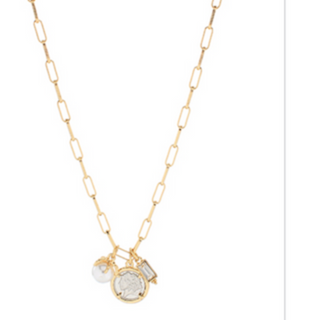 Y33- 3 Gold Charm Coin & Clip Chain Necklace