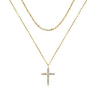 N26 CZ CROSS18K GOLD-PLATED STAINLESS-STEEL NECKLACE