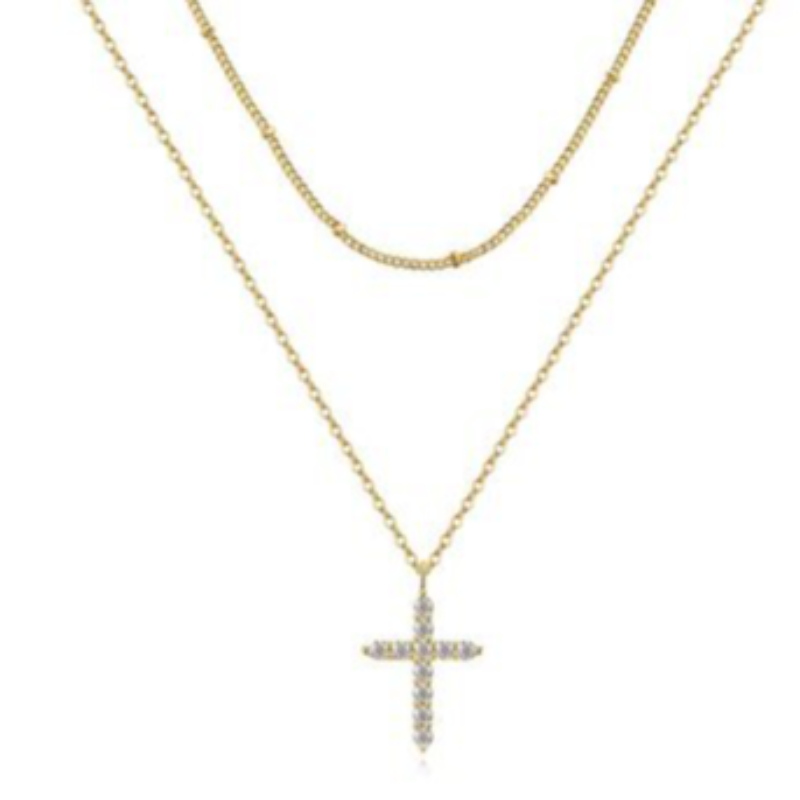 N26 CZ CROSS18K GOLD-PLATED STAINLESS-STEEL NECKLACE Main Image