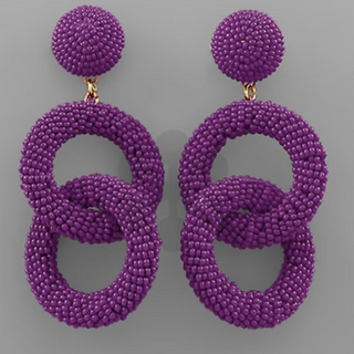 C111-Purple Seed Bead Link Earrings