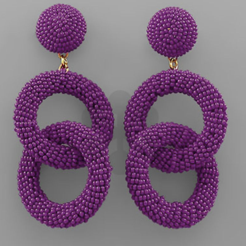 C111-Purple Seed Bead Link Earrings Main Image