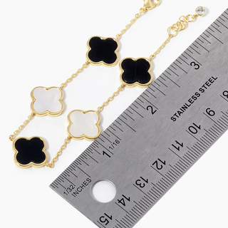 M7-18K Gold Dipped 14mm Five Semi-Precious Quatrefoil Chain Bracelet (3 color options available) - Thumbnail 4