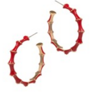 CL69- Bamboo Shaped Enamel Hoops - Thumbnail 4