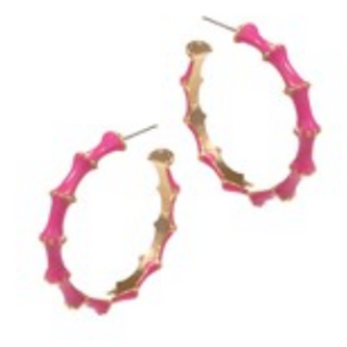 CL69- Bamboo Shaped Enamel Hoops - Thumbnail 3