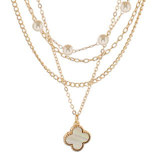 M82- 4 Layered & MOP Clover Necklace Set