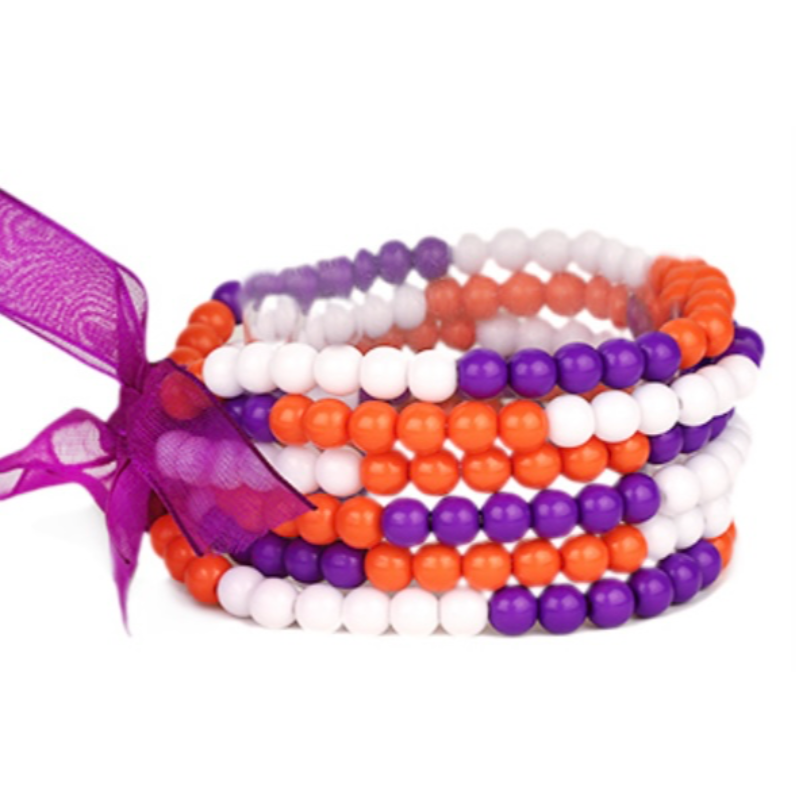 C82- 6 row stackable beads-  purple, orange & white beads Main Image