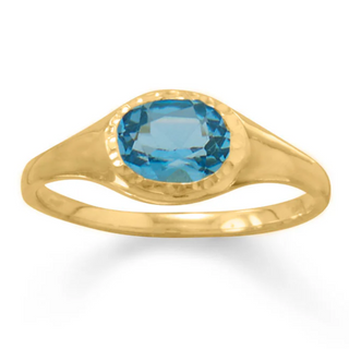 M22- 14 Karat Gold Plated Blue Topaz Ring