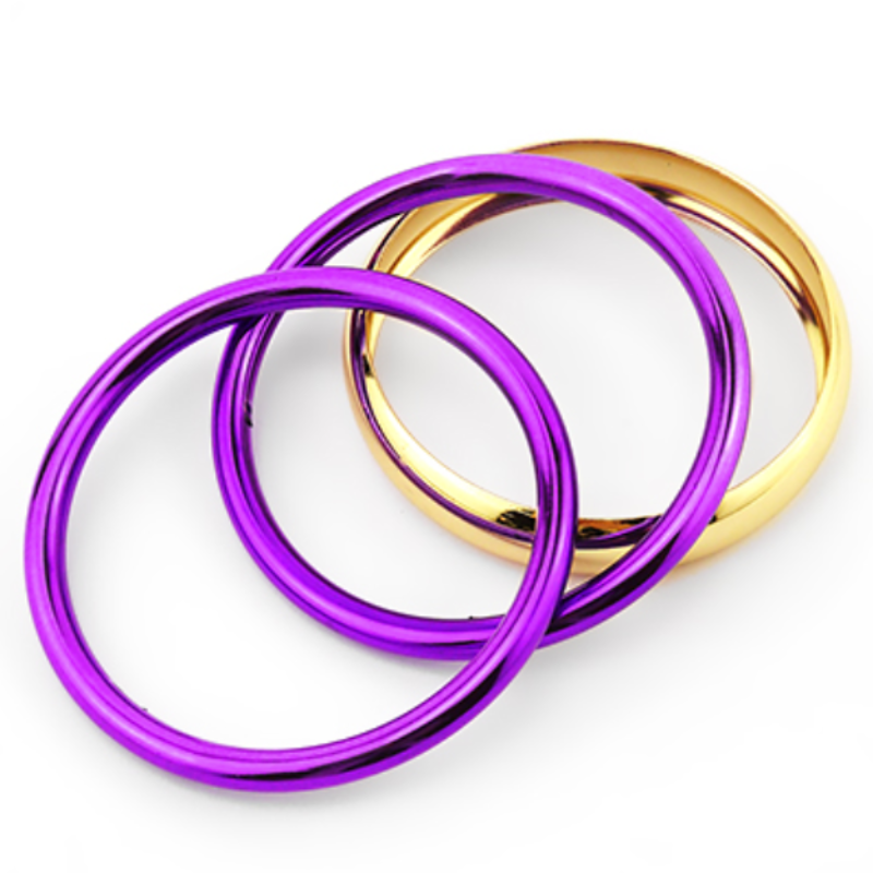 C134- Purple & Gold 3 Row Color Metal Bangle Bracelet  Main Image