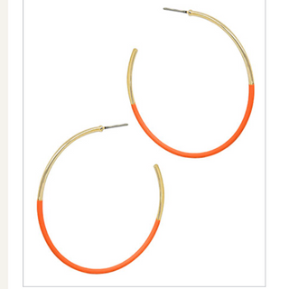 C32- Half Color Coated Circle Hoop Earrings- Orange & gold 