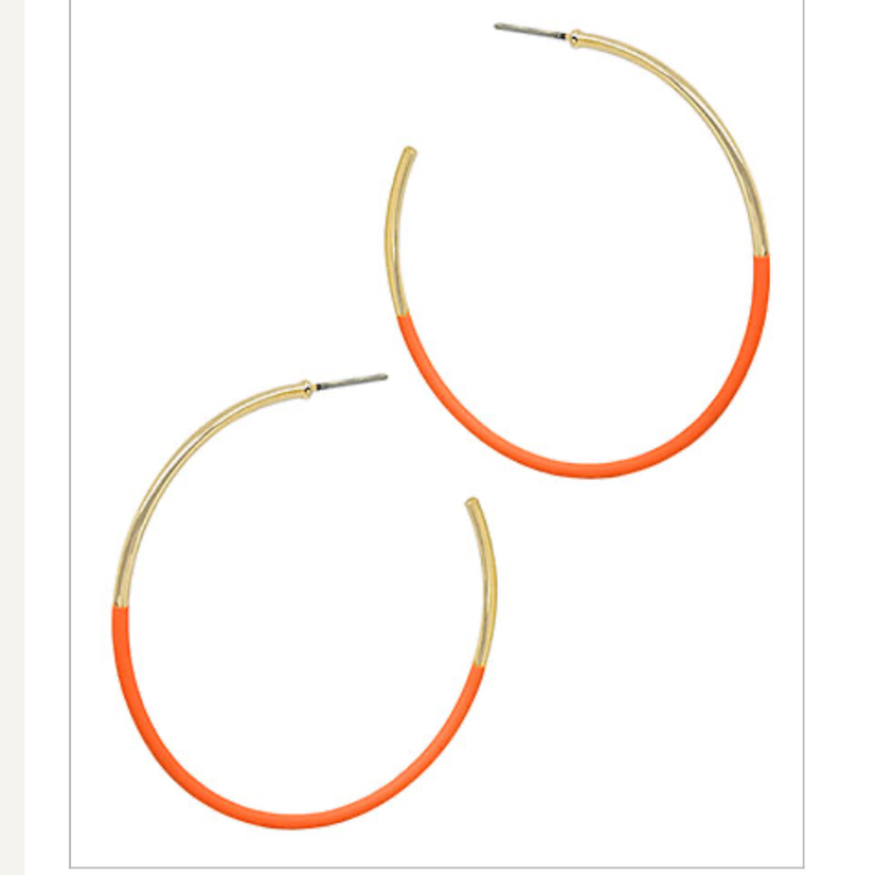 C32- Half Color Coated Circle Hoop Earrings- Orange & gold  Main Image