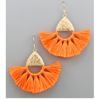 C40- Neon Orange Tassel Triangle Earrings