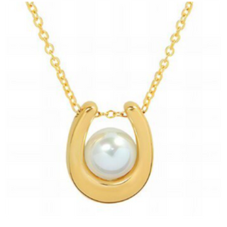 N17-18K HORSE SHOE PEARL GOLD PLATED STAINLESS STEEL NECKLACE