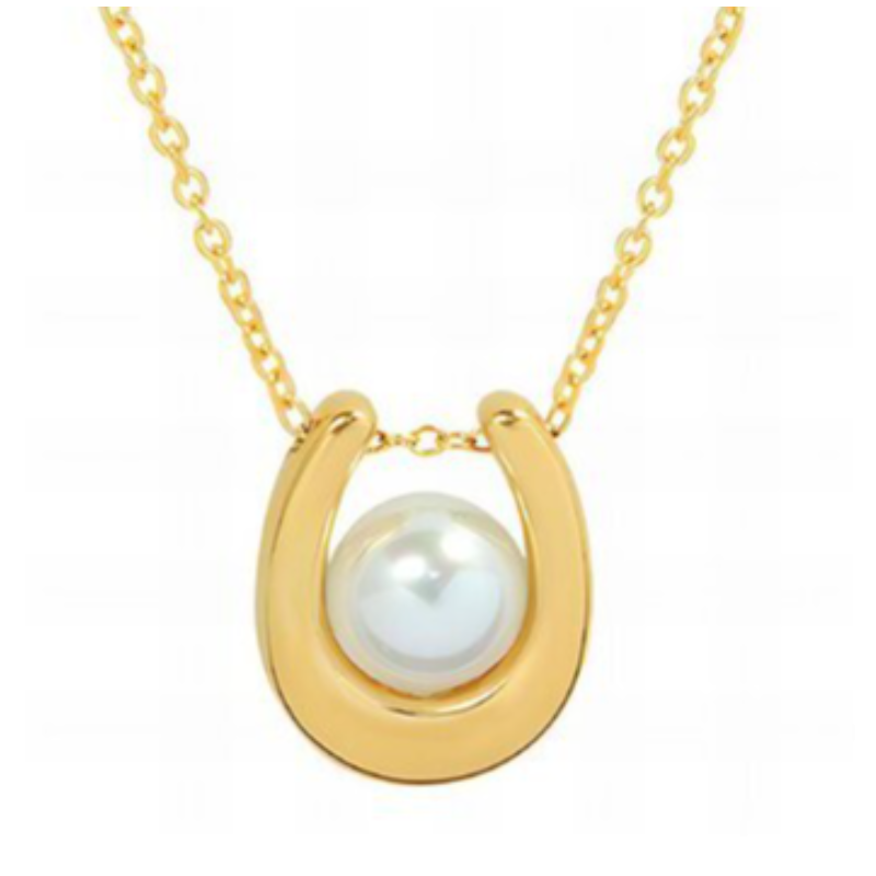 N17-18K HORSE SHOE PEARL GOLD PLATED STAINLESS STEEL NECKLACE Main Image