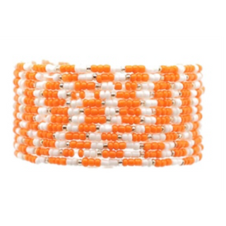 T78- 12 Row Seed Bead Bracelet Set orange/white