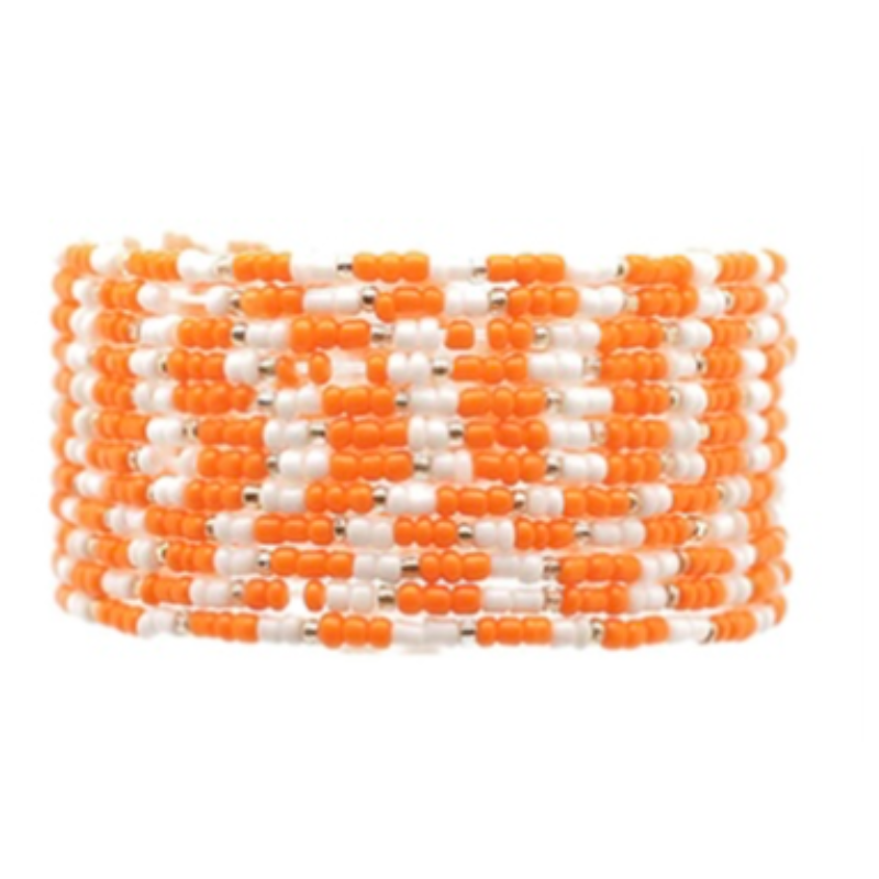 T78- 12 Row Seed Bead Bracelet Set orange/white Main Image