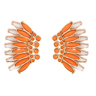 T112- 1.5” Orange/ White Two-Tone Wing Earrings