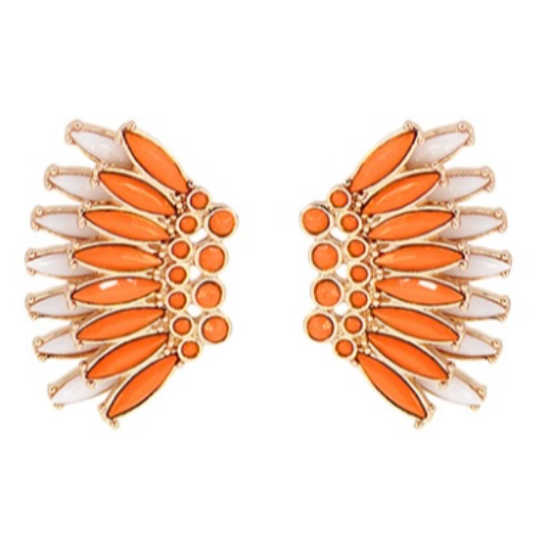 T112- 1.5” Orange/ White Two-Tone Wing Earrings Main Image