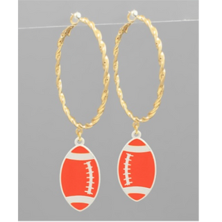 T110- 3.5” Orange/White Acrylic Football Dangle Hoops-