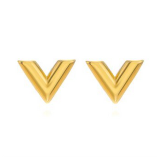 INS10-18K GOLD PLATED STAINLESS STEEL "LETTER "V"" EARRINGS