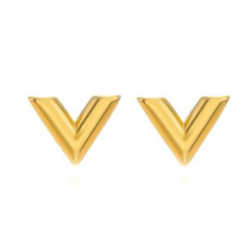 INS10-18K GOLD PLATED STAINLESS STEEL "LETTER "V"" EARRINGS Main Image