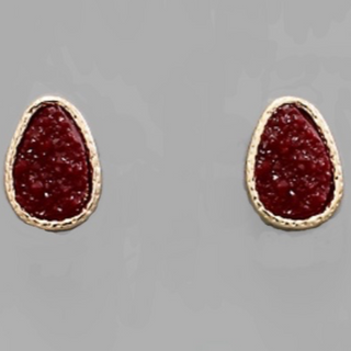 USC25- T-Drop Druzy Stone w/ Metal Trim, Post Earring.