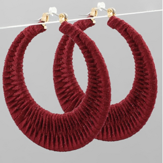 USC40- 2” Faux Suede Wrapped Hoop Earrings (Burgundy & Black)