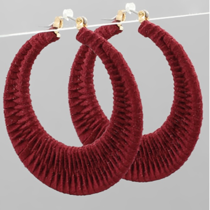 USC40- 2” Faux Suede Wrapped Hoop Earrings (Burgundy & Black) Main Image