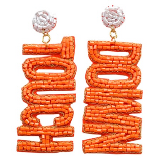 T180- 3” Orange & White Seed Bead TOUCH DOWN Earrings