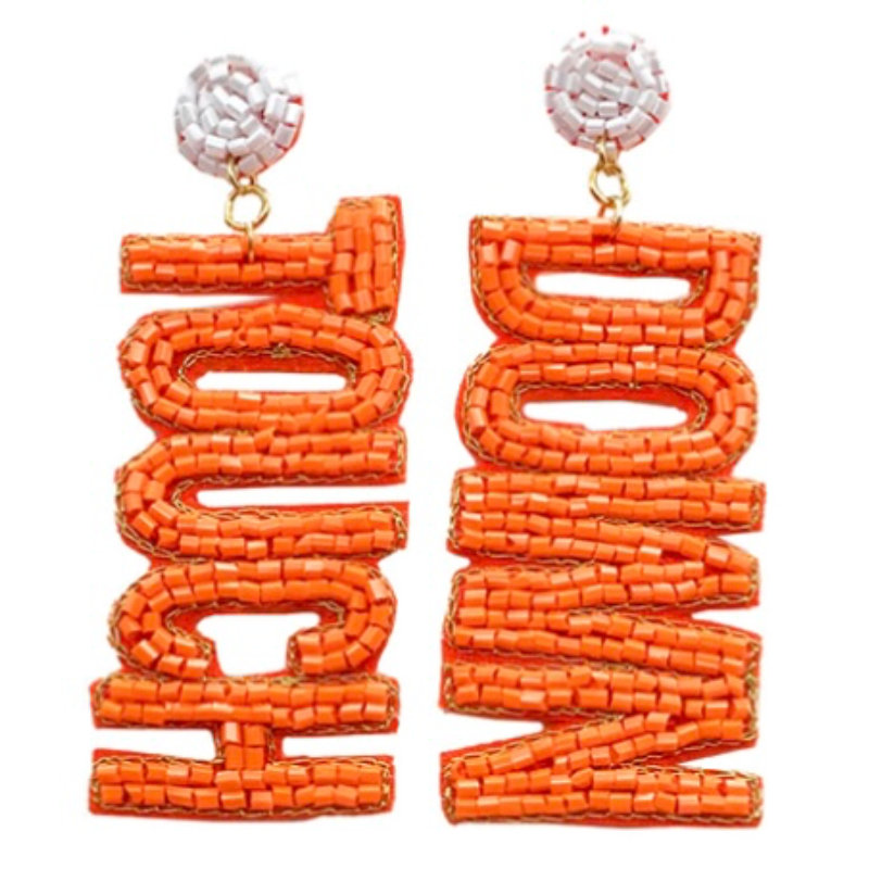 T180- 3” Orange & White Seed Bead TOUCH DOWN Earrings Main Image