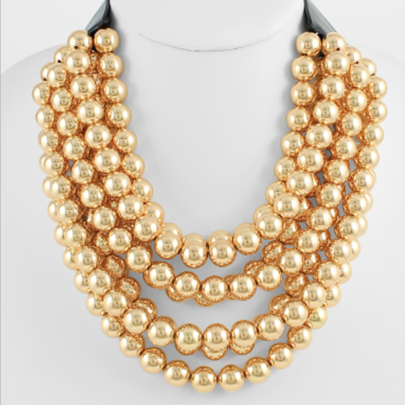 M100-Multi Layer Metal Pearl Necklace Main Image