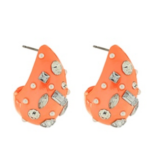 T10- orange color coated tear drop with crystals 